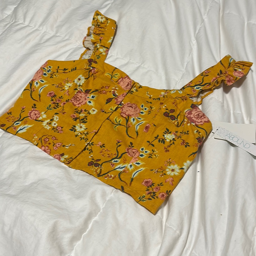 Vintage look Yellow Floral linen crop top